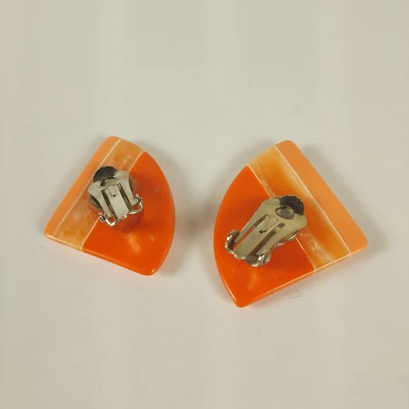 Bold Orange Resin Half-Moon Clip On Earrings - Picture 6 of 9